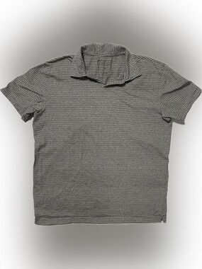 Barneys New York Black and White Stripe Short-Sleeve Polo